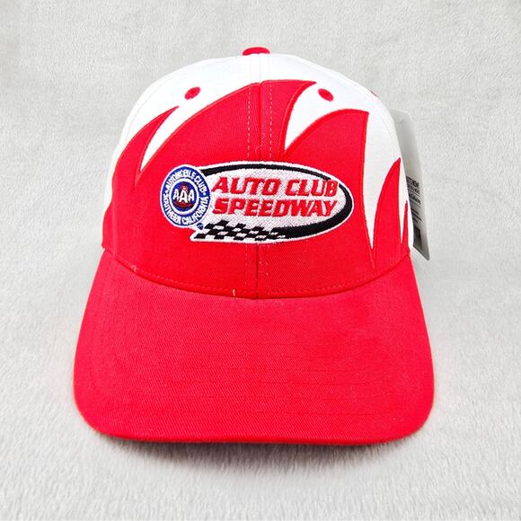 Auto Club Speedway Sharktooth Hat Nascar White Red Vintage NWT Y2K 90s Style - Picture 1 of 11